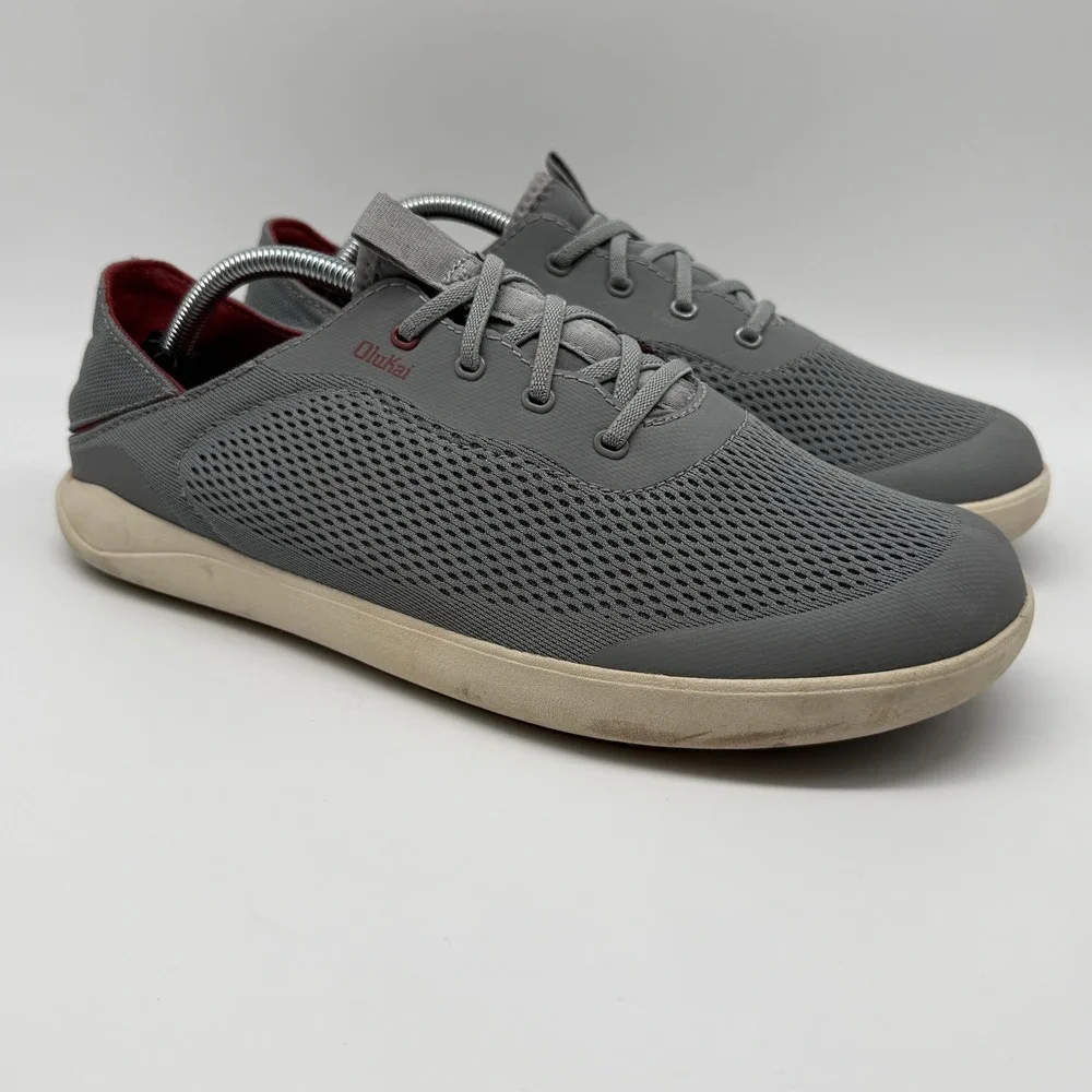 OluKai Moku Pae Sneakers Mens 11 Gray Mesh Boat Shoes 10472-25RX Fog Mustang